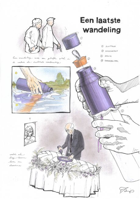 Student Felicia Snip werkt resomeren uit tot een gefaseerd water ritueel in haar ontwerp 'Een Laatste Wandeling'